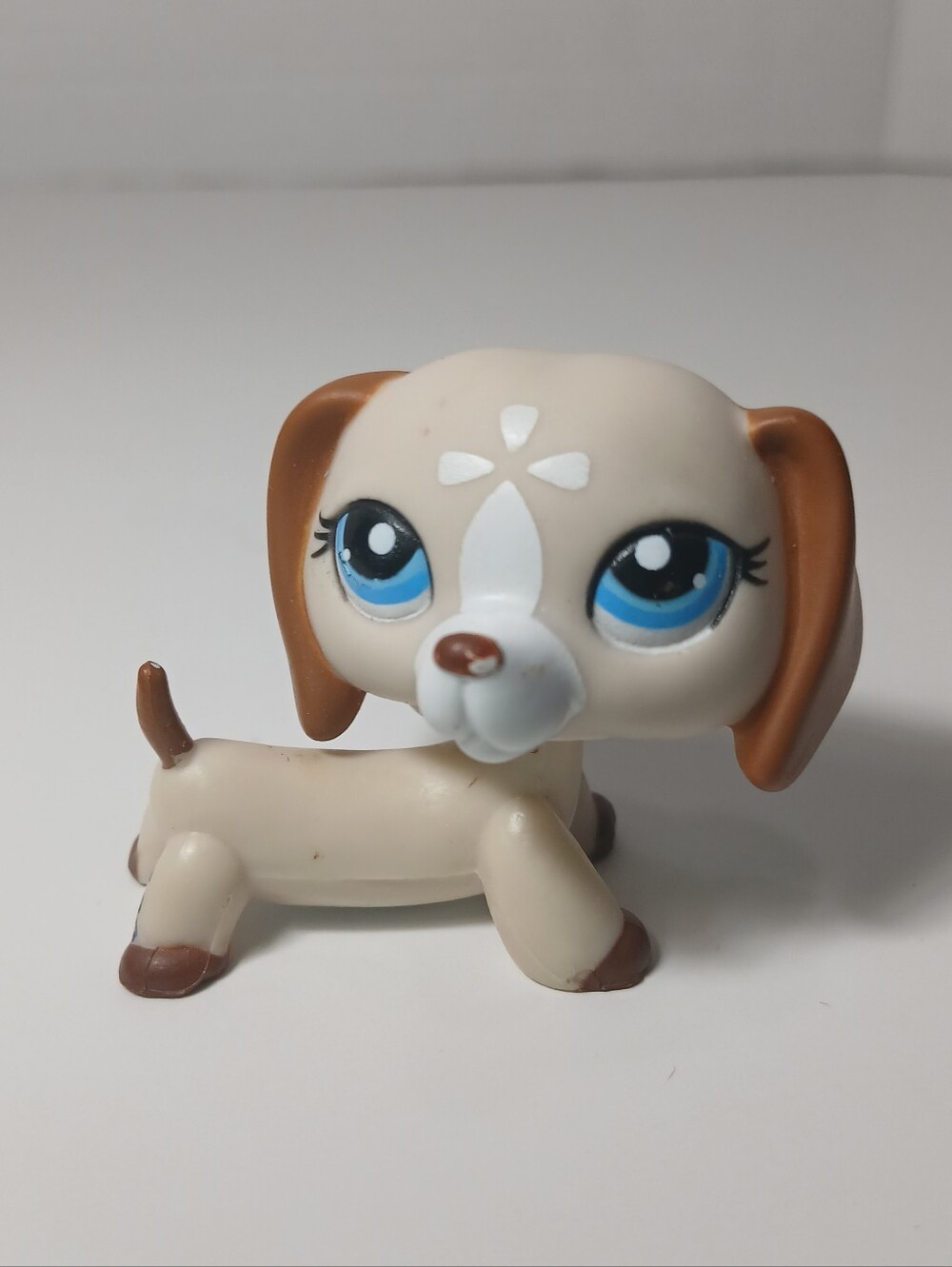 Littlest Pet Shop 1491 LPS Tan Brown White Dachshund Dog Blue Eyes
